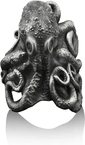 Vista 4 de BySilverStone Jewelry - Anillo hecho a mano de pulpo de plata de ley para hombre, anillo de motociclista animal de pulpo, joyería de plata
