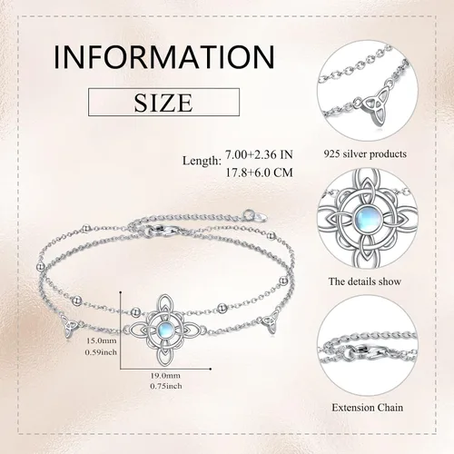 Vista 5 de VONALA Pulsera ajustable de plata de ley, diseño de nudo de bruja, doble círculo, libélula, mariposa, pulsera ajustable para verano, playa, cadena