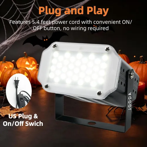 Vista 4 de Luz estroboscópica de Halloween, 36 luces LED estroboscópicas blancas superbrillantes, activadas por sonido y control de velocidad de flash, mini