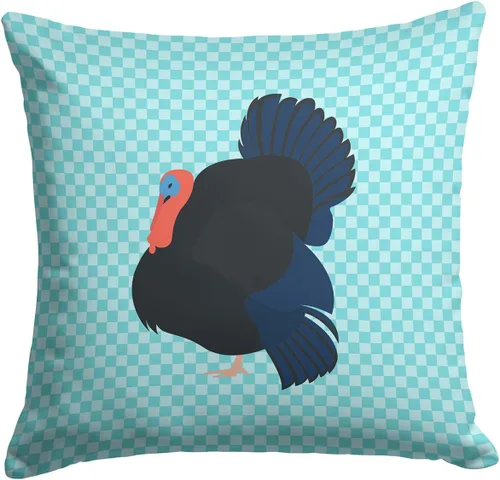 Vista 23 de Caroline's Treasures BB8163PW1414 Beltsville - Almohada decorativa de tela a cuadros pequeños, color blanco, pavo y gallina azul, lavable a máquina