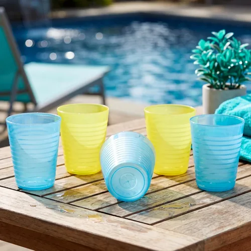 Vista 7 de Dicunoy Paquete de 32 vasos de plástico reutilizables de 8 onzas, vasos pequeños para beber, vasos abiertos de colores irrompibles, vaso de agua