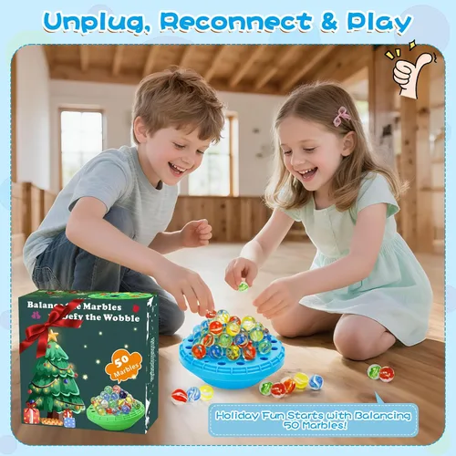 Vista 2 de Juego de equilibrio de canicas, 50 canicas coloridas con almacenamiento integrado, divertido desafío familiar para 1-4 jugadores, juguete educativo