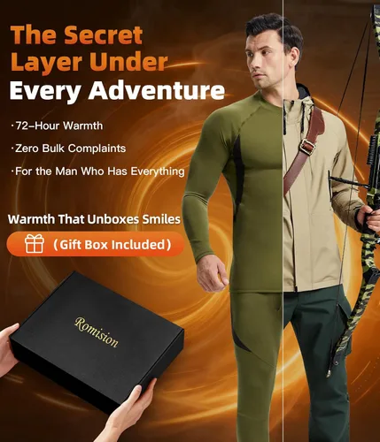 Vista 2 de romision 2 Pack Thermal Underwear for Men Long Johns Fleece Lined Hunting Gear Bottom Top Set Base Layer Cold Weather XS-4XL