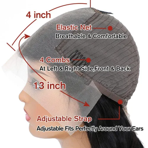 Vista 4 de Pelucas de cabello humano ondulado con encaje frontal de 13 x 4 HD, predepilada con Baby Hair, pelucas de cabello humano sin pegamento para mujeres