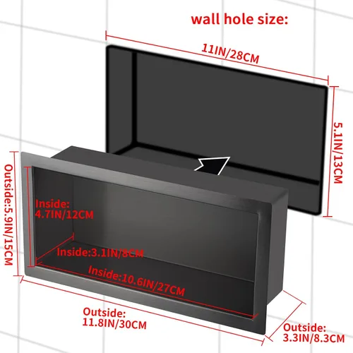 Vista 2 de Nicho de ducha de acero inoxidable cepillado de 12 x 6 pulgadas, organizador de ducha empotrado, inserto de estante de baño para instalación
