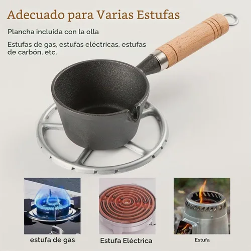 Vista 4 de Mini Sartén para Huevos, Sartén de Hierro Fundido para Tortillas con Mango de Madera, Mini Sartén Pre-Sazonada, Sartén Antiadherente de Hierro