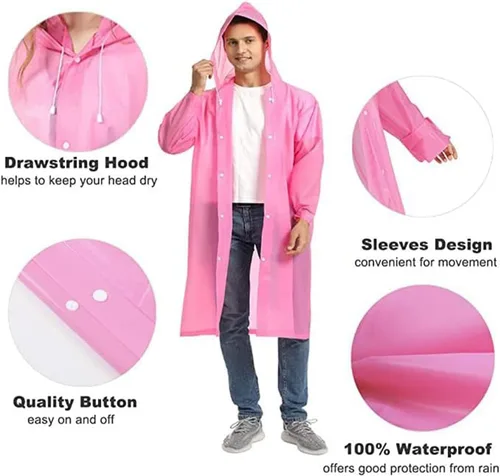 Vista 2 de Chubasquero, paquete de 2 ponchos de lluvia para hombres, mujeres y adultos, abrigo impermeable portátil reutilizable con capucha