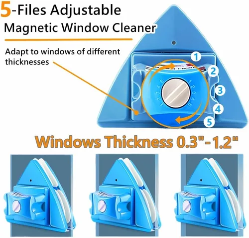 Vista 3 de Limpiador de ventanas de doble cara, herramientas de limpieza magnética para limpiaparabrisas de vidrio, 5 engranajes ajustables, para ventanas