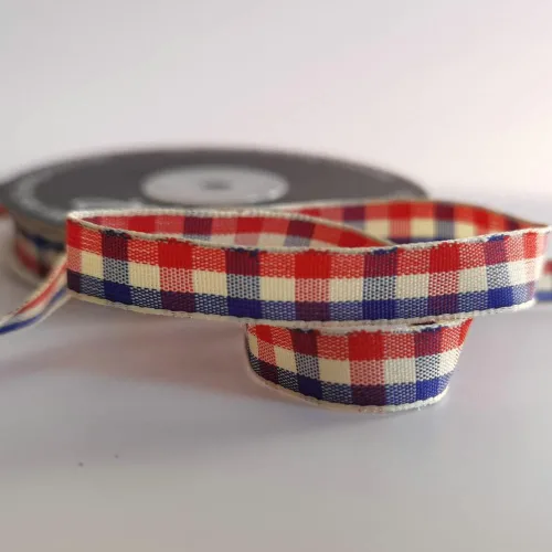 Vista 5 de Cinta a cuadros de guinga – 25 yardas, rojo y azul (3/8 pulgadas) para decoración de Navidad y embalaje de regalo