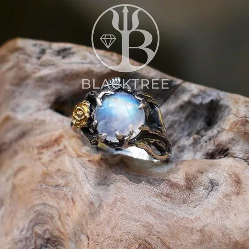 Vista 6 de Cleo & Mio - Juego de anillos de compromiso con piedra lunar arcoíris de 0.315 in, anillos de compromiso de oro y plata de ley para mujer, anillo