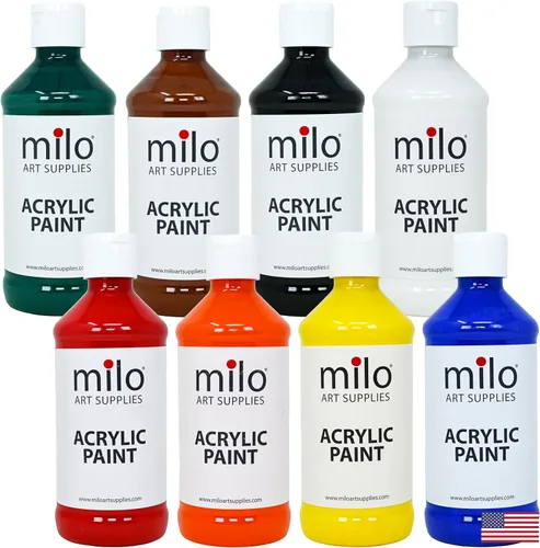 Vista 14 de milo Juego de 6 pinturas acrílicas fluorescentes Botellas de 4 onzas Paquete de pintura acrílica de colores neón para estudiantes Hecho