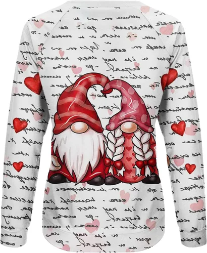 Vista 4 de Oggfader Camisetas casuales de manga larga con estampado gráfico de corazón para el día de San Valentín para mujer