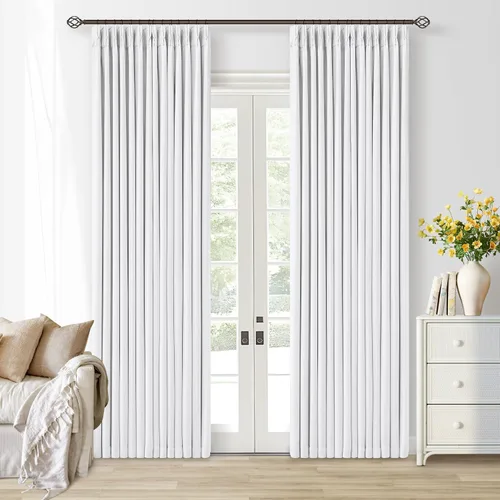 Vista 224 de Juego de 2 paneles de cortinas plisadas negras de 80 pulgadas para sala de estar, cortinas plisadas de lino con forro de 80 pulgadas de largo, 100%