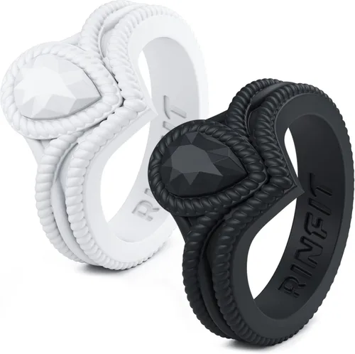 Vista 23 de Rinfit - Anillos de silicona para mujer - Anillo de compromiso en forma de pera de silicona - Alianzas de boda de goma para mujer - Diseño patentado