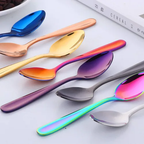 Vista 7 de 8 cucharas de postre 18/10 cucharaditas de café pequeñas cucharas de café cucharas de expreso, 5.5 pulgadas (multicolor)