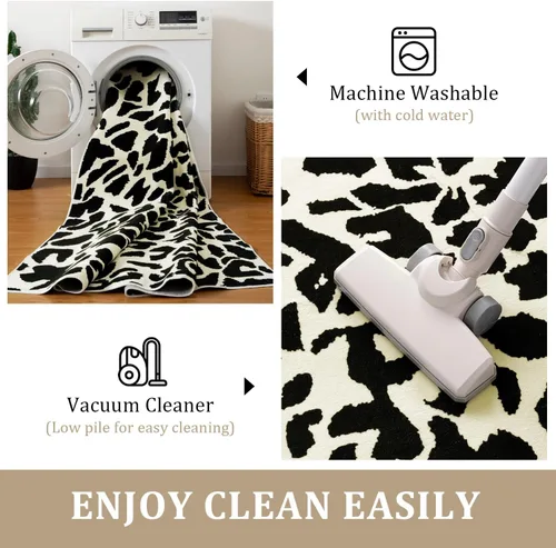 Vista 5 de YIHOUSE Alfombra de leopardo para sala de estar, bonita alfombra con estampado de guepardo blanco y negro, moderna, lavable, alfombras con estampado