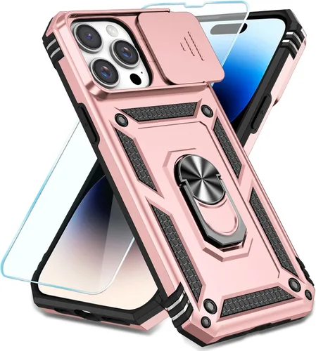 Vista 17 de SunStory Compatible con iPhone 13 Case/iPhone 14 Case con Protector de Pantalla HD y Cubierta de Cámara Deslizante y Soporte de Anillo Giratorio