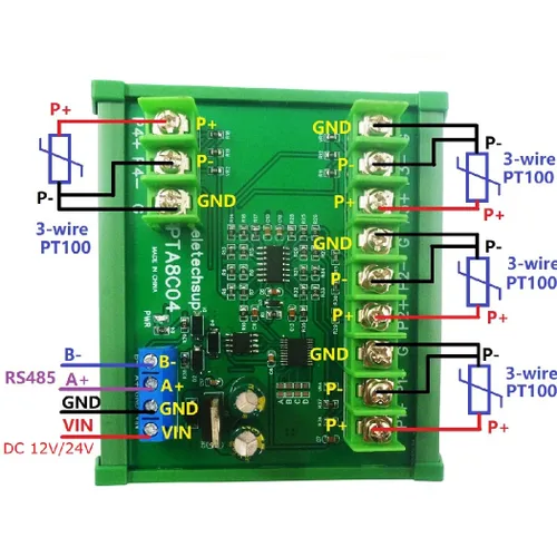 Vista 6 de 4ch 500 Celsius PT100 Thermocouple RTD emperature Sensor RS485 Temperature Sensor Module Modbus RTU Board Paperless Recorder (A 12V with Rail Box)
