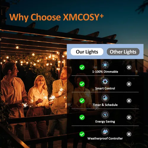 Vista 8 de Cadena de luces para exteriores – Cadena de luces al aire libre, impermeable, de 100 pies, luces LED de color blanco cálido regulables, control