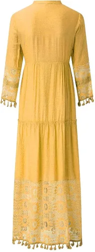 Vista 4 de Vestido de mezclilla para mujer, bohemio, talla grande, con cuello en V, color sólido, con borlas, vestido largo de boda, vestidos de novia 2022
