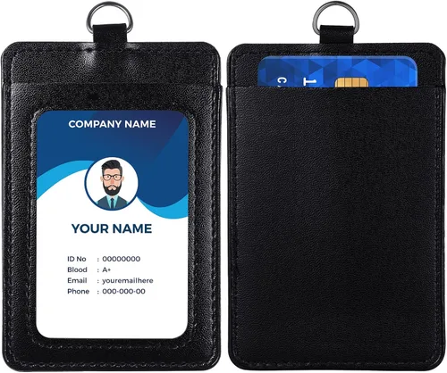 Vista 3 de E&EY Soporte para tarjetas de identificación con cordón de piel sintética para tarjetas de identificación vertical (5)