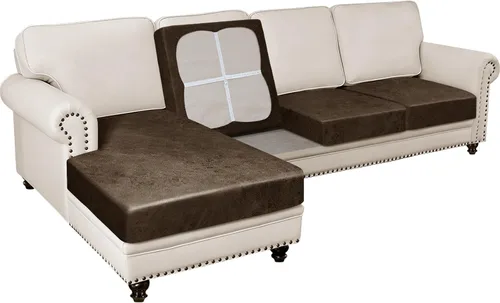 Vista 11 de Fundas para sofá modular, funda para sofá con aspecto de cuero, forma de L, 2 piezas, funda elástica suave para sofá seccional, protector de muebles