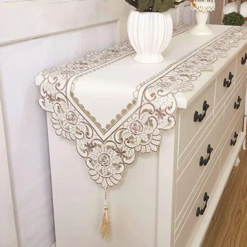 Vista 9 de LeLehome - Mantel de encaje bordado con flores color café
