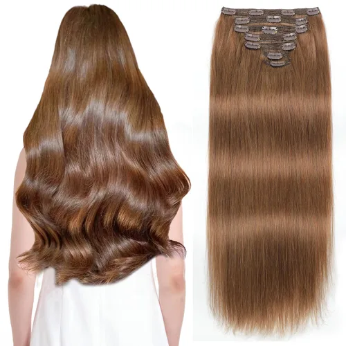 Vista 24 de Sisily - Extensiones de cabello con clip de cabello humano real, 30 cm 70 g, balayage de marrón chocolate a rubio, 100% cabello humano Remy