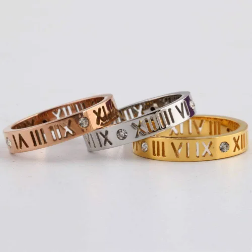 Vista 6 de New 2024 Rose Gold Color Jewelry Stainless Steel Austrian Crystals Lettering Stylish Wedding Rings Fashion Accessories