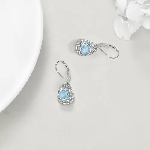 Vista 105 de Aretes colgantes con forma de lágrima de filigrana de piedra lunar de plata de ley 925 con cierre de palanca para mujer, regalos de joyería