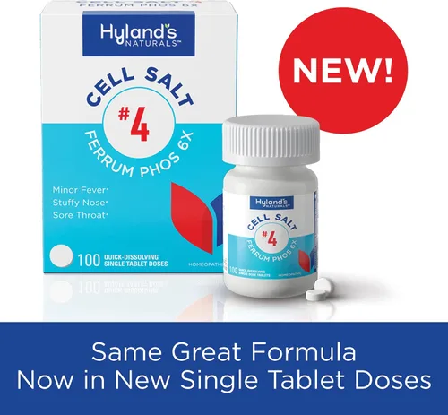 Vista 2 de Hyland's No. 4 Cell Salt Ferrum Phos 6X Tabletas, Descongestionante y Alivio de los Senos Paranasales, Suplemento para la Inflamación, Alivio