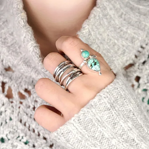 Vista 4 de Boho-Magic Anillos bohemios de plata de ley 925 para mujer, juego de joyas de moda, paquete único de anillos de plata apilables para estilo diario