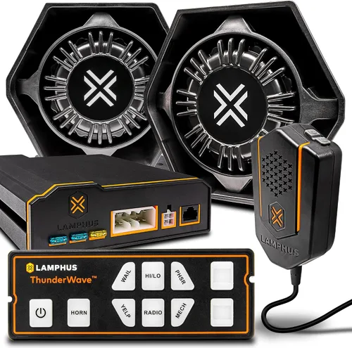 Vista 2 de LAMPHUS ThunderWave Kit de sirena de emergencia de policía de 200W [Control remoto][2x15A interruptores][sirena de aire manos libres][entrada