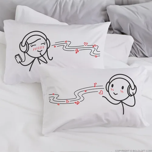 Vista 2 de BoldLoft Fundas de almohada para parejas "You're Notes of My Heart's Melody" - Regalos para parejas, para él y ella, regalos con notas musicales