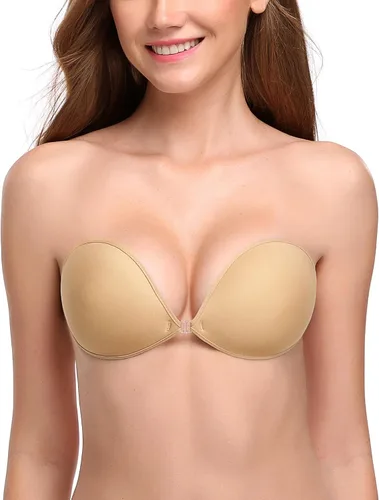 Vista 12 de Wingslove - Sujetador adhesivo, reutilizable, sin tirantes, autoadhesivo, invisible, push-up, para vestido sin espalda Marfil