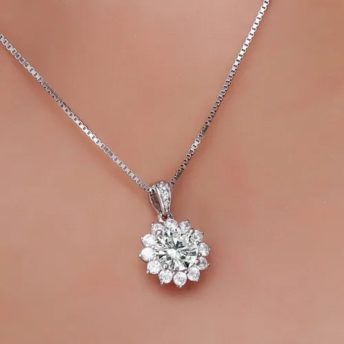 Vista 8 de ZYI Fashion Classic Moissanite Pendant necklace, 1.0ct s925 Sterling Silver Plated White Gold simulation Diamond necklace jewelry,Charm Moissanite