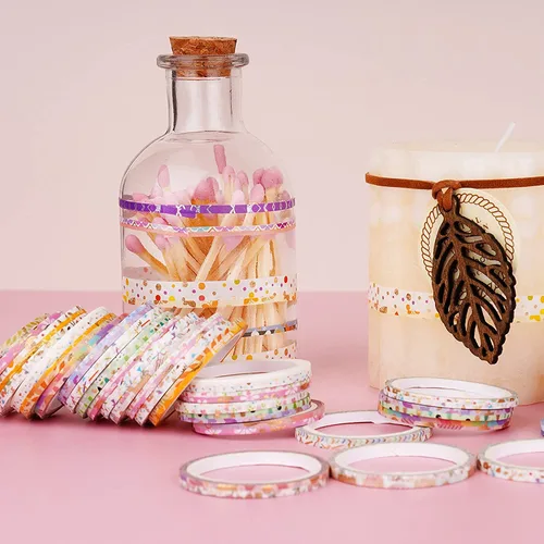 Vista 7 de Extra - Juego de cinta Washi extra delgada, patrones aleatorios, 80 rollos + paquete de lámina dorada, cinta decorativa para enmascarar súper