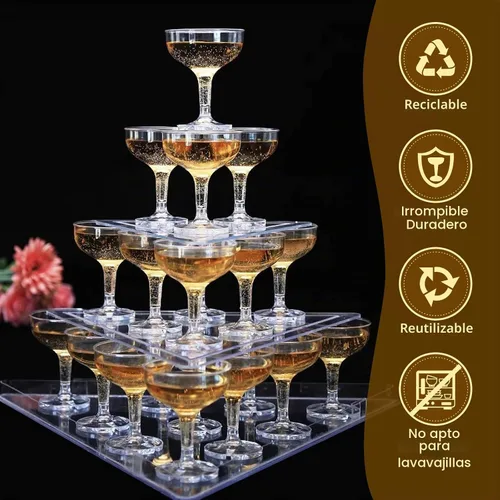 Vista 4 de 50 Copas de Champán de Plástico para Fiestas, Copas de Champán Desechables de 5 onzas, Vasos de Martini Acrílicos Irrompibles (Transparente)