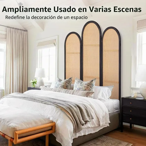 Vista 7 de Divisor de habitación de ratán tejido a mano, 3 paneles, panel divisor de habitación de madera de 5.9 pies de alto, pared divisora de pantalla de 3