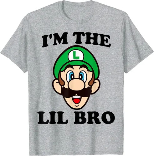 Vista 4 de Super Mario Camiseta de retrato Luigi I'm The Lil Bro, Blanco