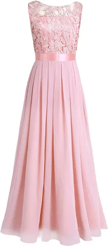 Vista 5 de Hularka Vestido largo de gasa con encaje floral para mujer, vestido largo de dama de honor, vestido de noche para baile