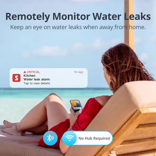 Vista 3 de SwitchBot Sensor de agua WiFi, detector inteligente de fugas de agua, alertas ajustables de 100 dB y alertas de aplicaciones, impermeable IP67