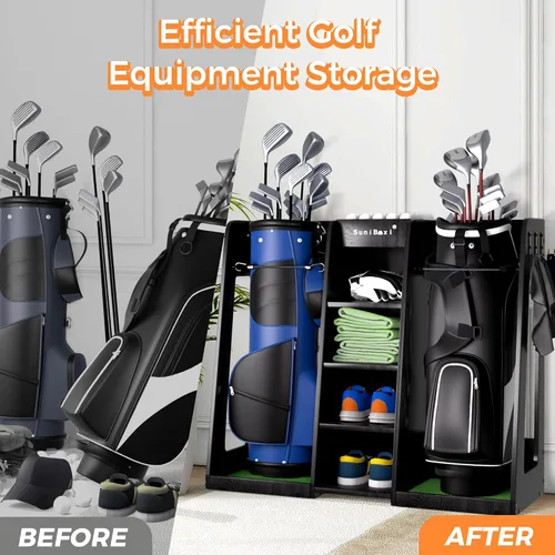 Vista 4 de Organizador de bolsas de golf de madera para garaje