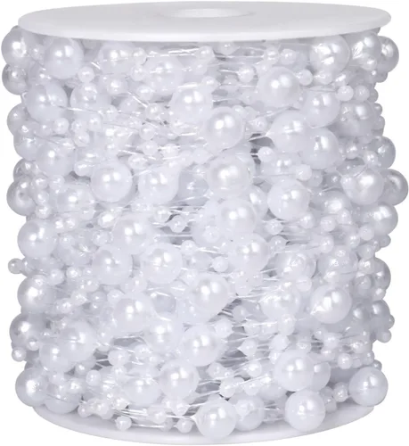Vista 8 de Cadikez Cadena de 98 pies de cuentas de perlas, rollo de cuentas de perlas de imitación negras de 8 mm y 3 mm a granel para decoración de flores