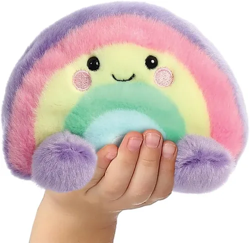Vista 5 de Aurora, 33577, Palm Pals Vivi Rainbow 5 pulgadas, juguete suave, rosa, morado, amarillo