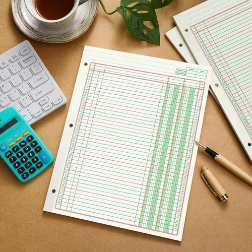 Vista 7 de Fulmoon - Paquete de 5 blocs de papel contable con 250 hojas, hojas de análisis contable con columnas, 3 agujeros, libro de contabilidad