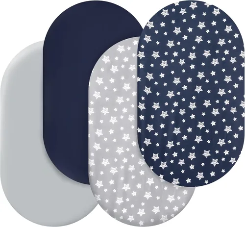 Vista 9 de Juego de sábanas de moisés de 4 piezas para bebé niño o niña, ajuste universal para colchón ovalado, con forma de reloj de arena y rectangular, gris