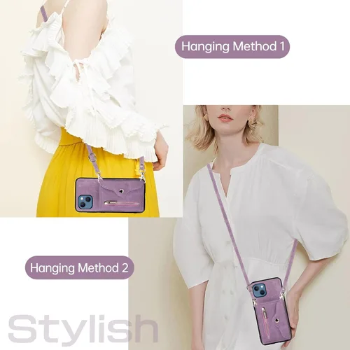 Vista 5 de Asuwish Funda de teléfono para iPhone 13 Mini con protector de pantalla de vidrio templado y correa cruzada para la muñeca con cordón para tarjetas