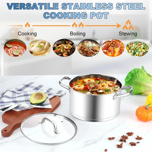 Vista 6 de Homikit Olla de acero inoxidable de 4 cuartos de galón, olla de inducción con tapa para sopa, salsa de pasta, cocinar a fuego lento, parte inferior