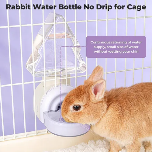 Vista 4 de mini&moe Botella de agua de conejo – Botella de agua de conejillo de indias de 17.6 onzas, sin goteo, para jaula, dispensador automático de agua